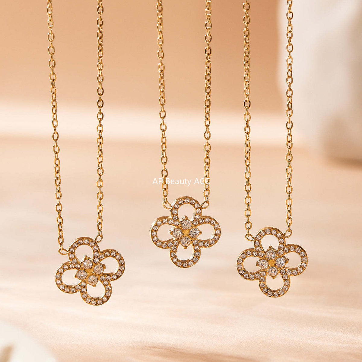 B廠-不鏽鋼四葉草鋯石項鍊手鍊 鍍18k金歐美時尚百搭個性首飾「TXP474-TXE474」25.11-3