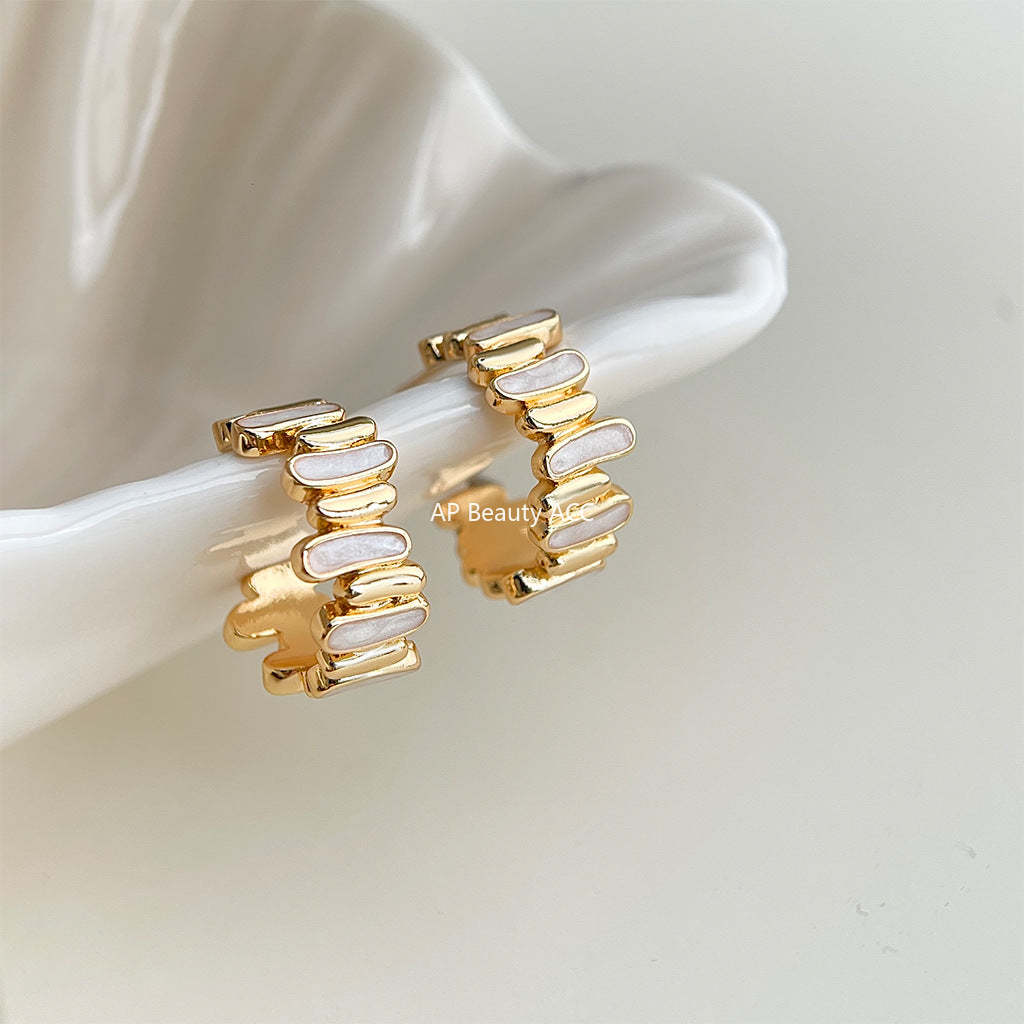 A廠-小眾輕奢時尚高級感925銀針鍍14K不規則圓形幾何新款耳飾工廠耳環「7098」25.11-3