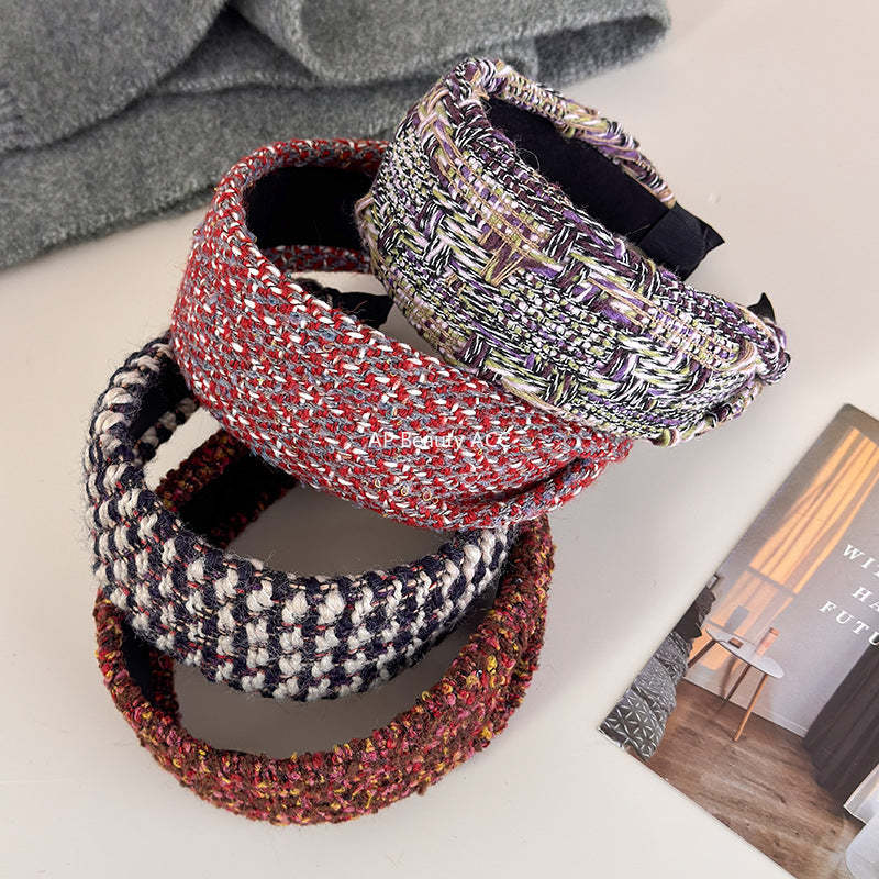 E廠-法式小香風粗毛呢寬邊髮箍女高級感外出百搭髮飾壓髮頭箍2025新款「27733」25.12-1