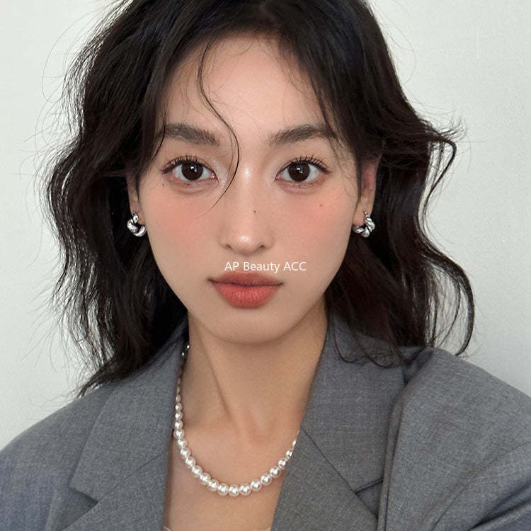 C廠-法式慵懶風銀針鋯石耳環女小眾高級感氣質百搭牛角包耳扣精緻耳飾「EH-4116」25.10-5