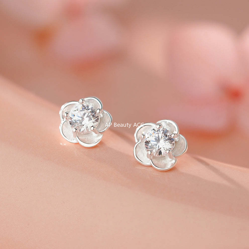 D廠-足銀S999高級感花鋯石耳環女甜美清新韓風氣質小眾精緻耳飾「YC3124E_2」25.11-4