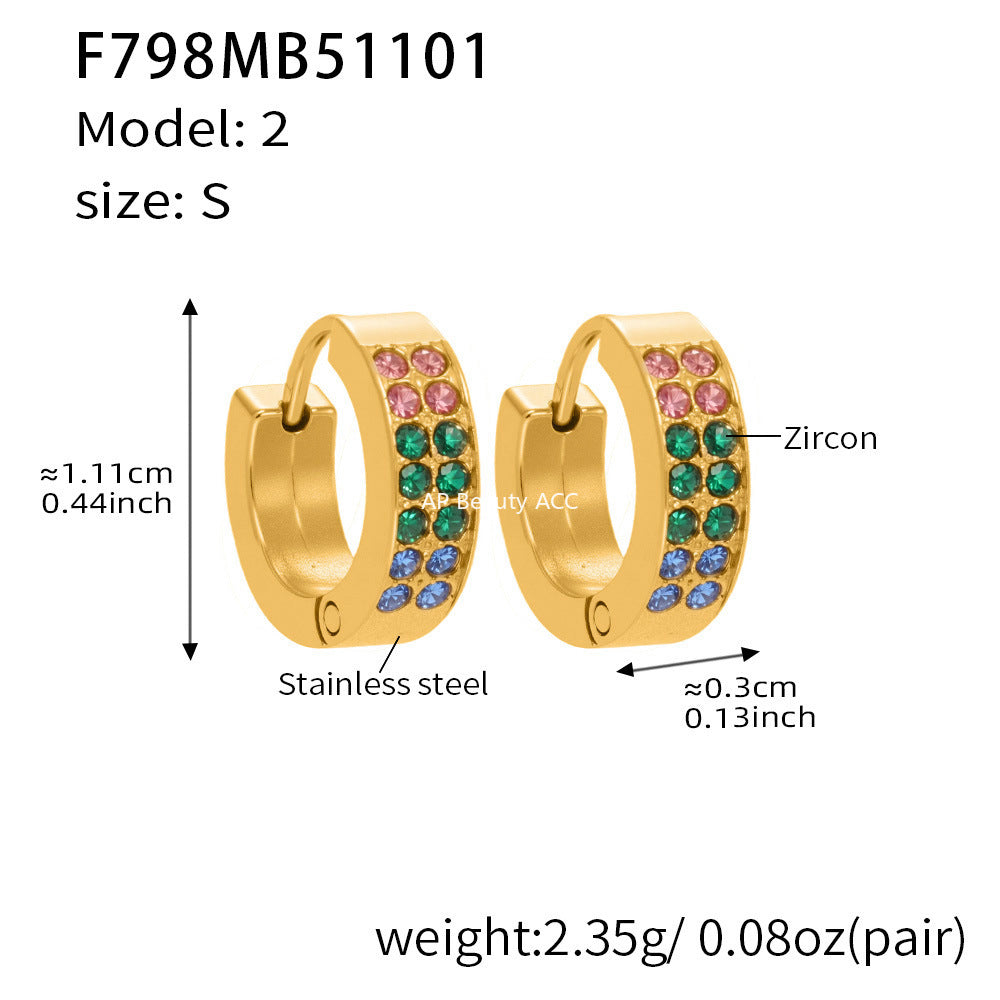 B廠-簡約C型鑲彩鑽拼色鋯石耳扣不鏽鋼鍍18k真金輕奢小眾耳環女「F798」25.11-1