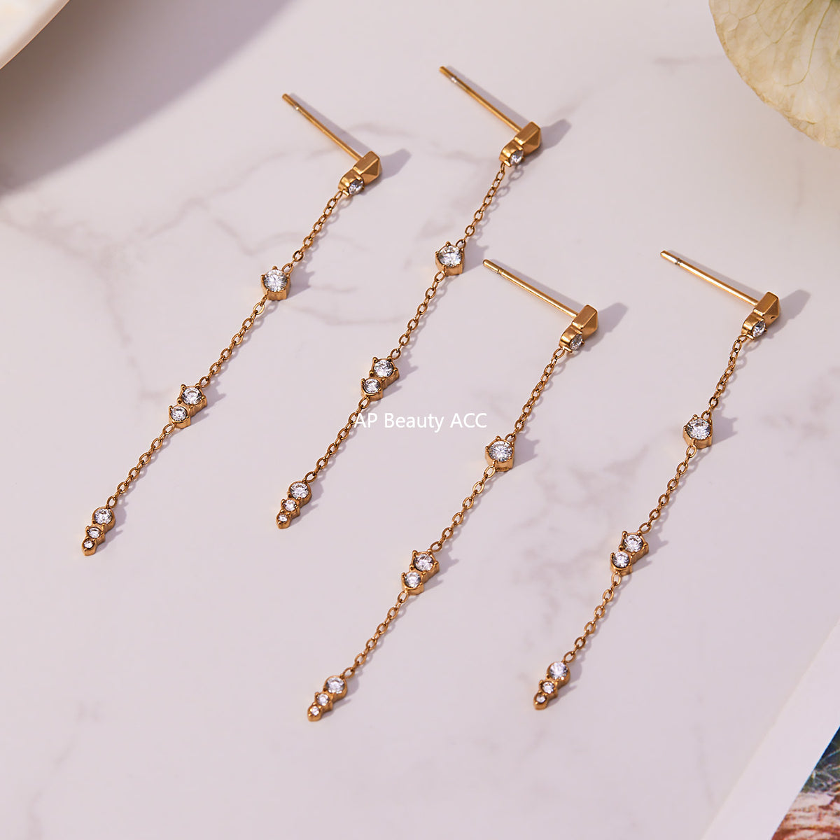 B廠-不鏽鋼流蘇鋯石耳環鍍18k真金chic風歐美時尚輕奢百搭耳飾「F932」25.11-2