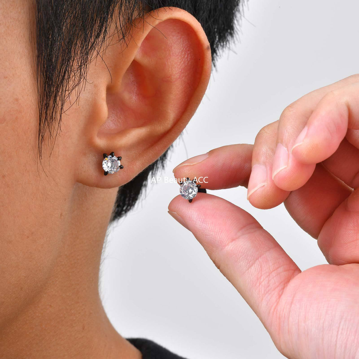 G廠-不鏽鋼簡約百搭冷淡小眾白鋯石龍爪耳釘黑色「ES-767B」25.11-3