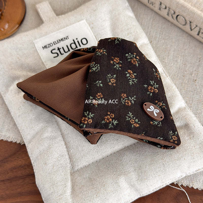 E廠-韓國秋冬復古設計感碎花三角抓夾氣質百搭扎馬尾美拉德鯊魚夾髮夾「27648」25.11-1