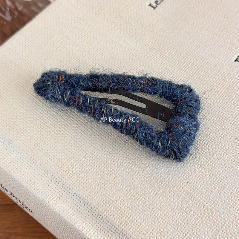 E廠-秋冬毛線纏繞三角形髮夾鏤空bb夾少女心瀏海夾邊夾碎髮夾子髮飾女「27528」25.10-1