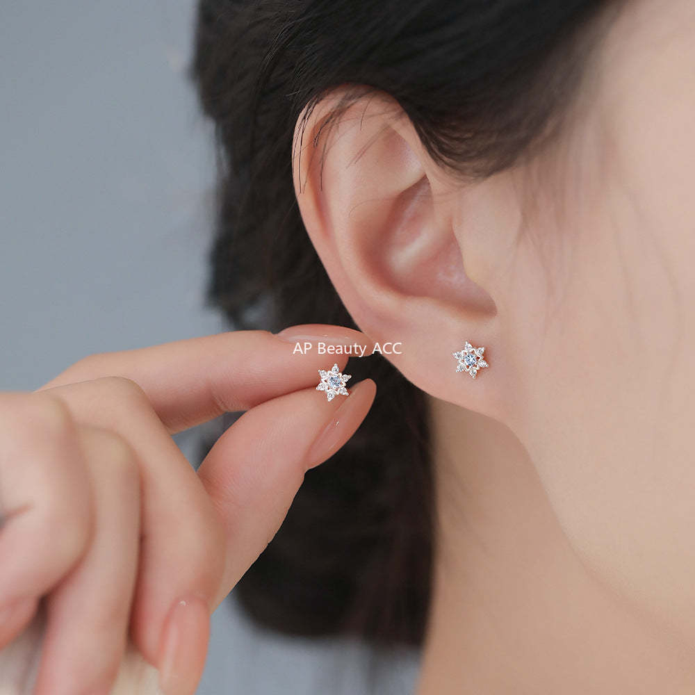 D廠-原創足銀S999雪花耳環聖誕純銀甜美個性韓版少女心養耳洞耳飾「YC9912E_1」25.12-2