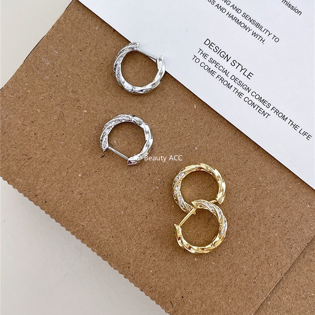 C廠-925銀針莫比烏斯鋯石耳環女輕奢新款百搭ins耳圈小眾設計氣質耳飾「EH-4194」25.10-3