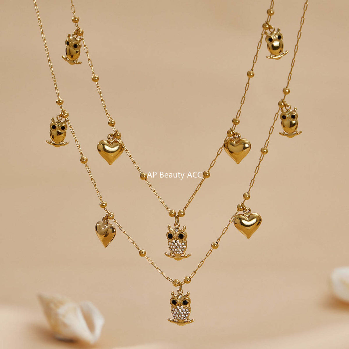B廠-不鏽鋼貓頭鷹鑲鋯石DIY多配件愛心吊墜項鍊手鍊首飾套裝鍍18k真金「TXP528」25.12-3