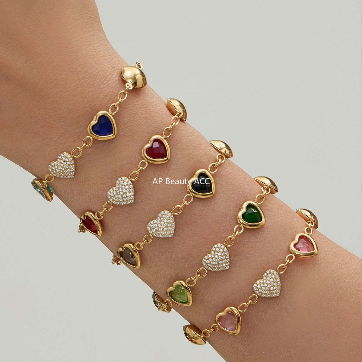 B廠-不鏽鋼彩色樹脂包邊項鍊5A鋯石愛心手鍊多巴胺飾品套裝鍍18k真金「TXP515」25.12-2