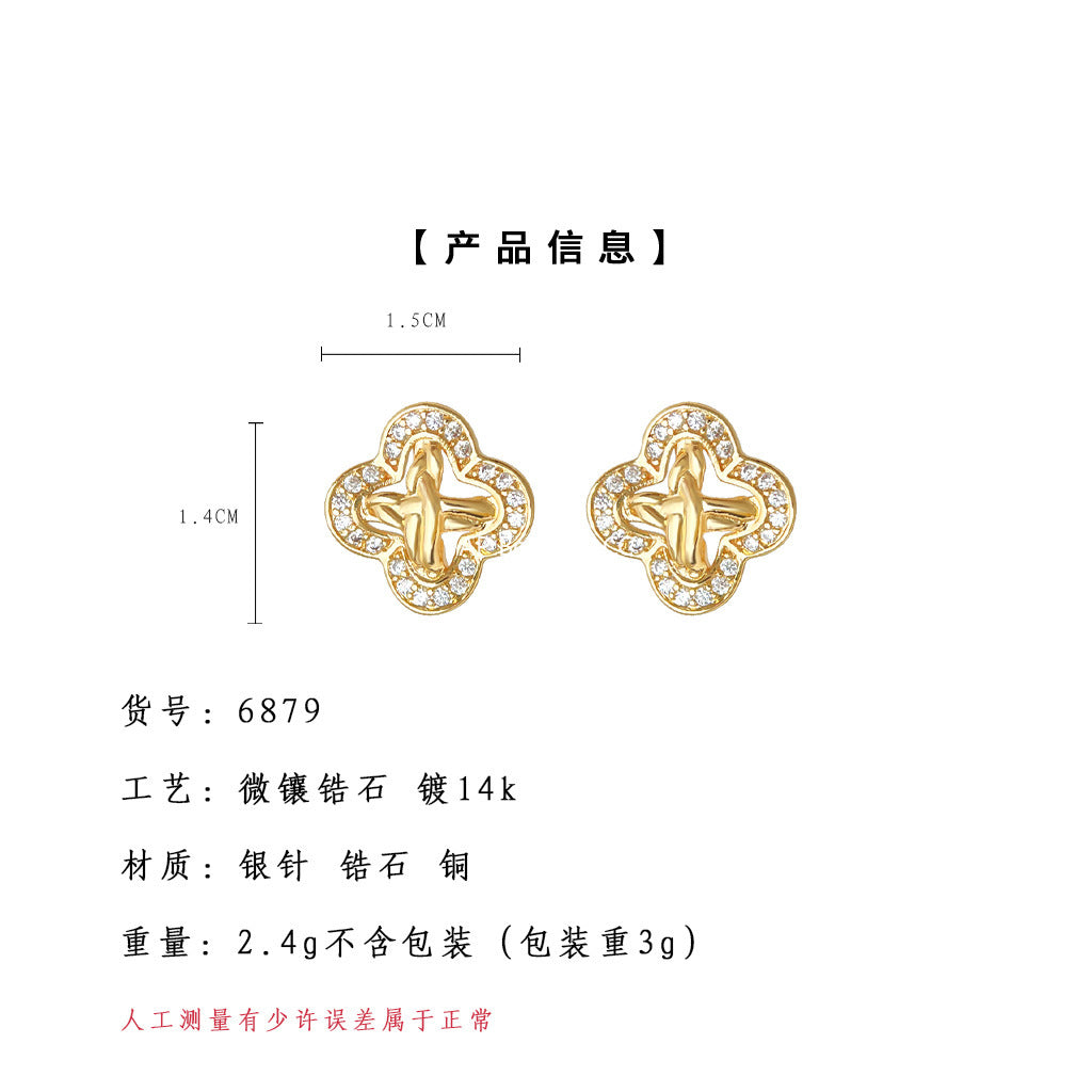 A廠-時尚高級感微鑲鋯石925銀針幾何輕奢風老錢新耳飾工廠耳環 飾品「6879」25.10-1