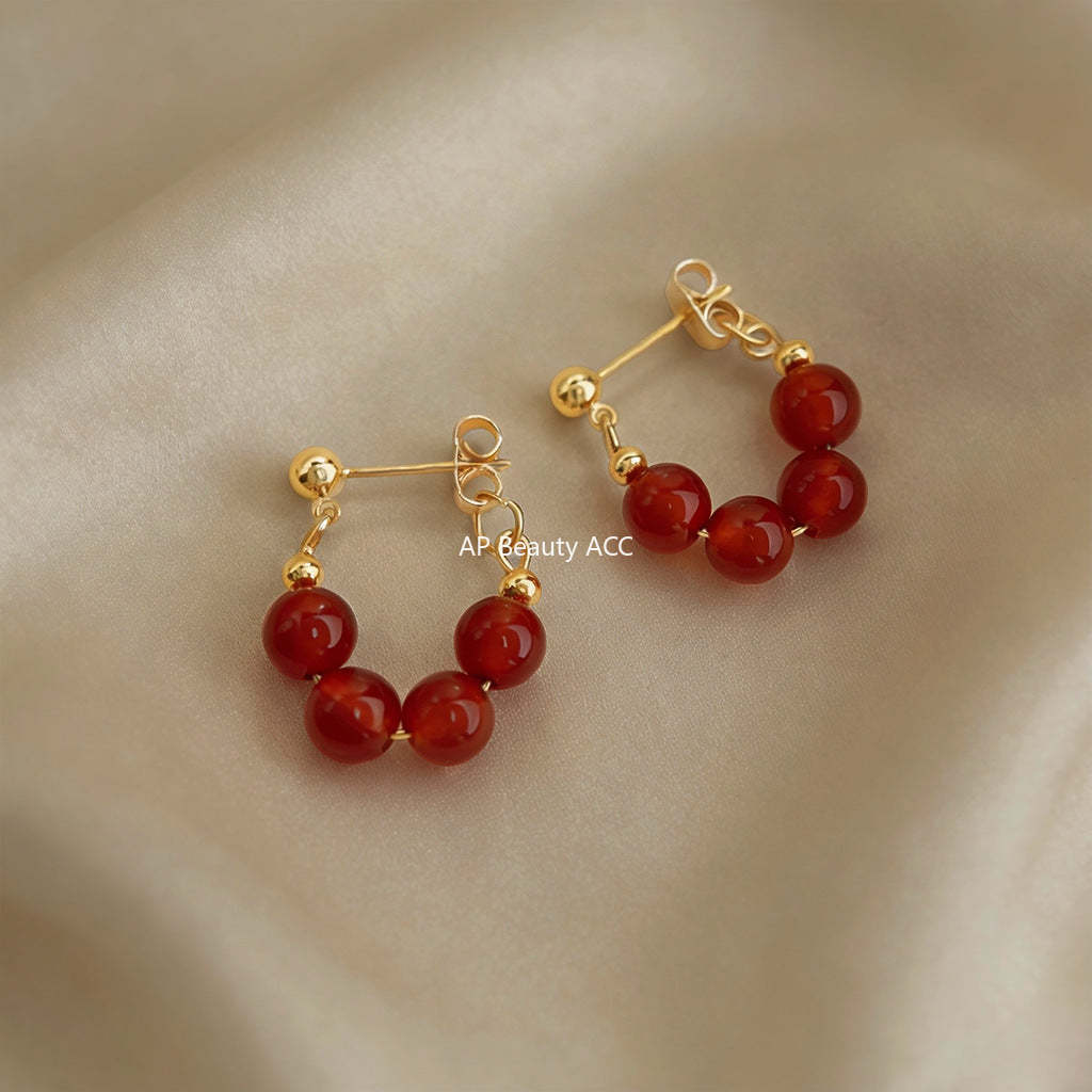 A廠-天然石紅瑪瑙新中式文藝復古國潮氣質高級感新款耳飾工廠耳環飾品「7259」25.12-3