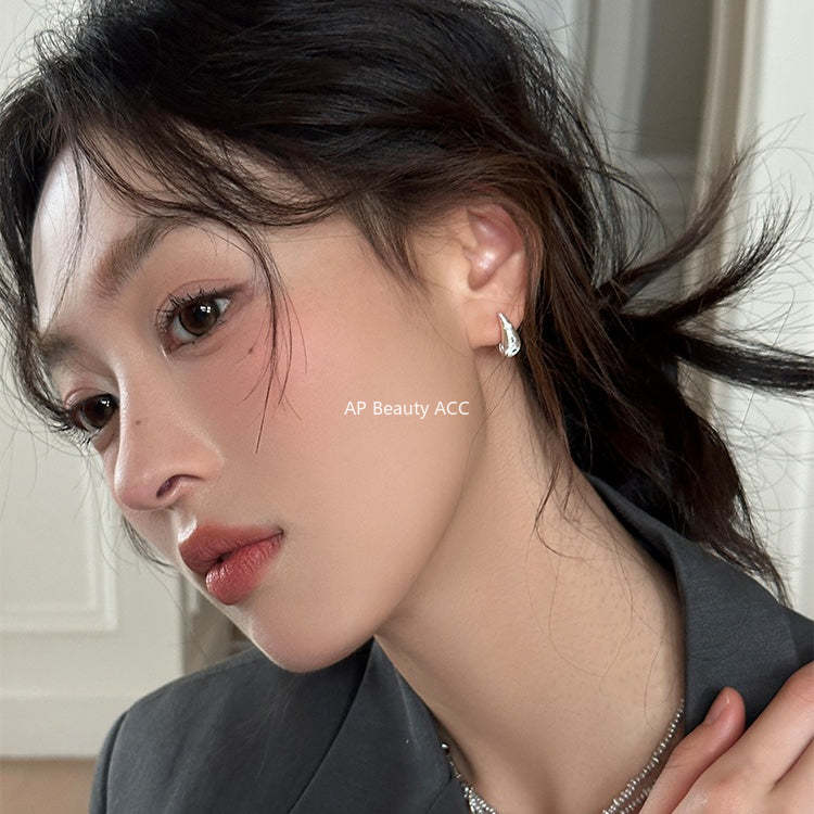 C廠-韓版竪紋八芒星鋯石耳環女小眾設計感輕奢個性甜酷耳圈高級感耳飾「EH-4097」25.12-1