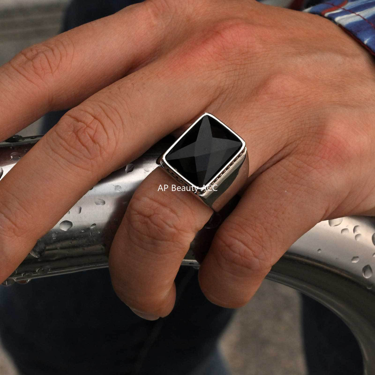 G廠-不鏽鋼嘻哈潮流時尚簡約玻璃切面個性ins風男士指環戒指「RC-923」25.11-2