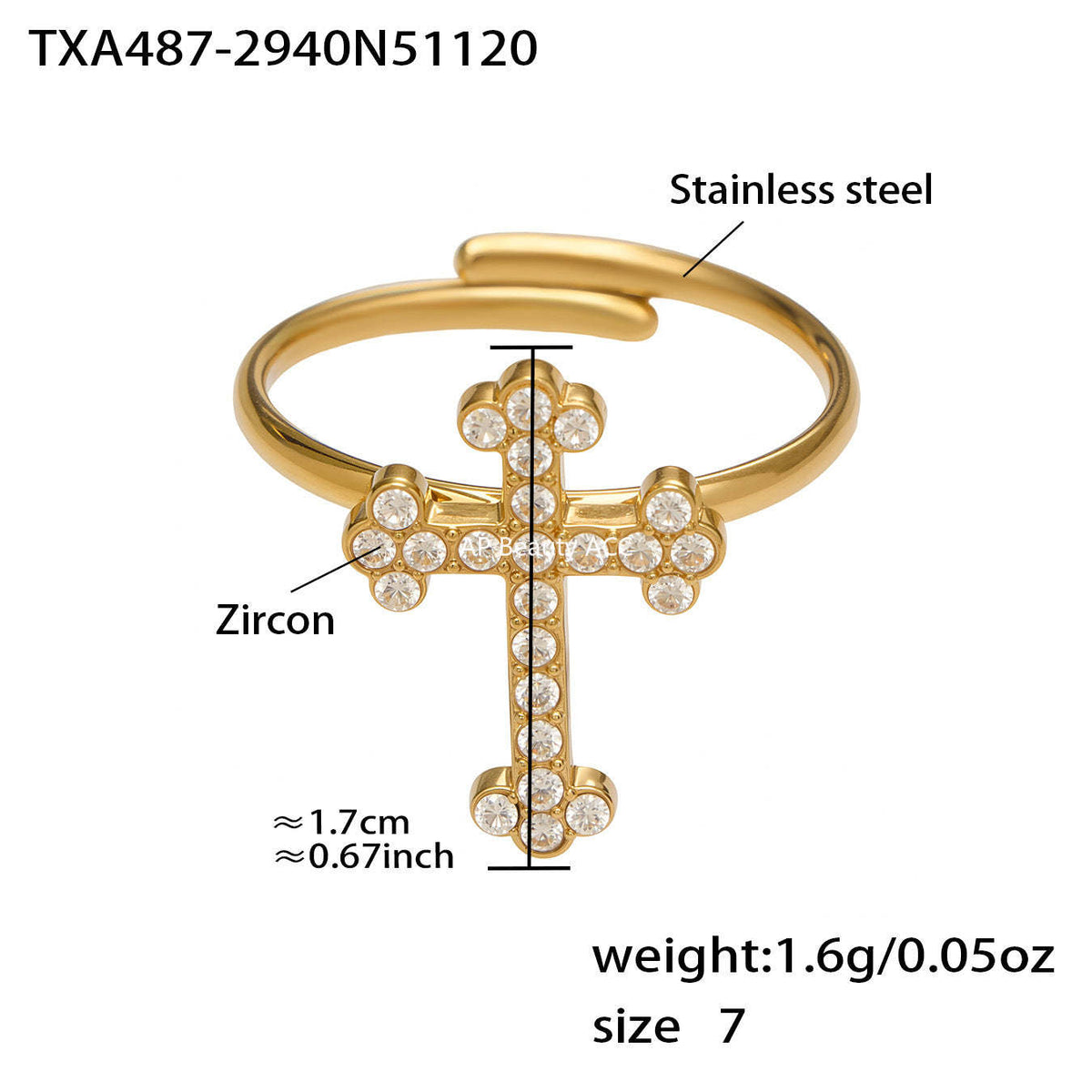 B廠-超閃5A鋯石十字架吊墜項鍊手鍊耳環戒指首飾套裝不鏽鋼材質「TXP487」25.11-4