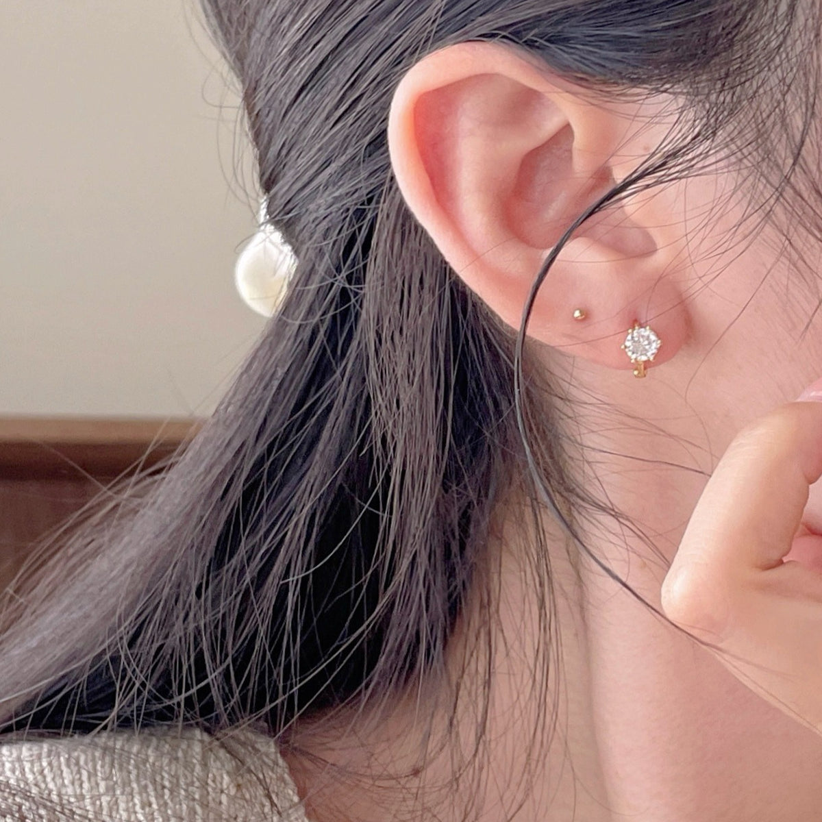 F廠-韓國韓版925純銀六爪鋯石耳扣耳釘女簡約時尚ins風耳環「C1420」25.11-3