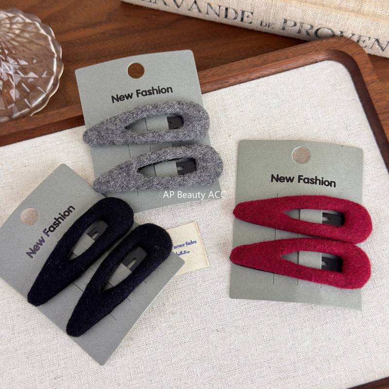E廠-韓系毛呢水滴橢圓側邊夾髮夾女2025新款瀏海鴨嘴夾bb夾髮卡髮飾「27647」25.11-1