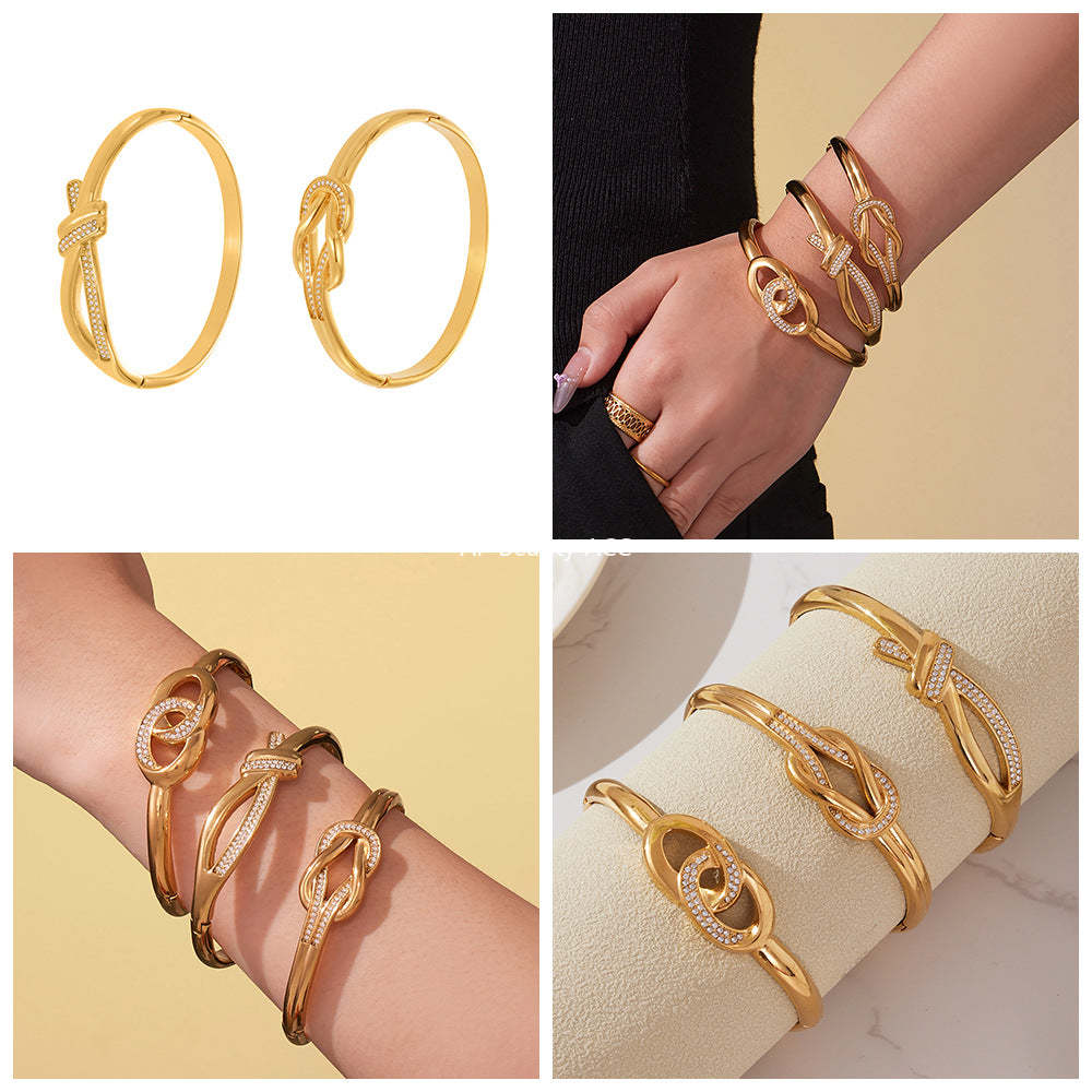 B廠-不鏽鋼滿鑽鋯石雙環卡扣手鐲歐美時尚簡約個性設計氣質手飾「Z509-Z510-Z511」25.10-5