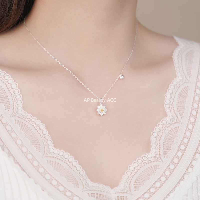 D廠-足銀S999蓮花項鍊中式復古小清新優雅溫柔百搭森系文藝鎖骨鏈批發「YC3184N」25.11-1