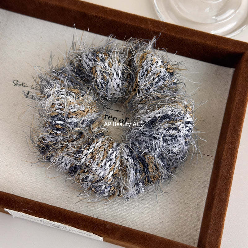 E廠-高級感彩色毛線編織大腸髮圈個性氣質馬尾髮繩小眾設計感韓版髮飾「24417」25.11-1