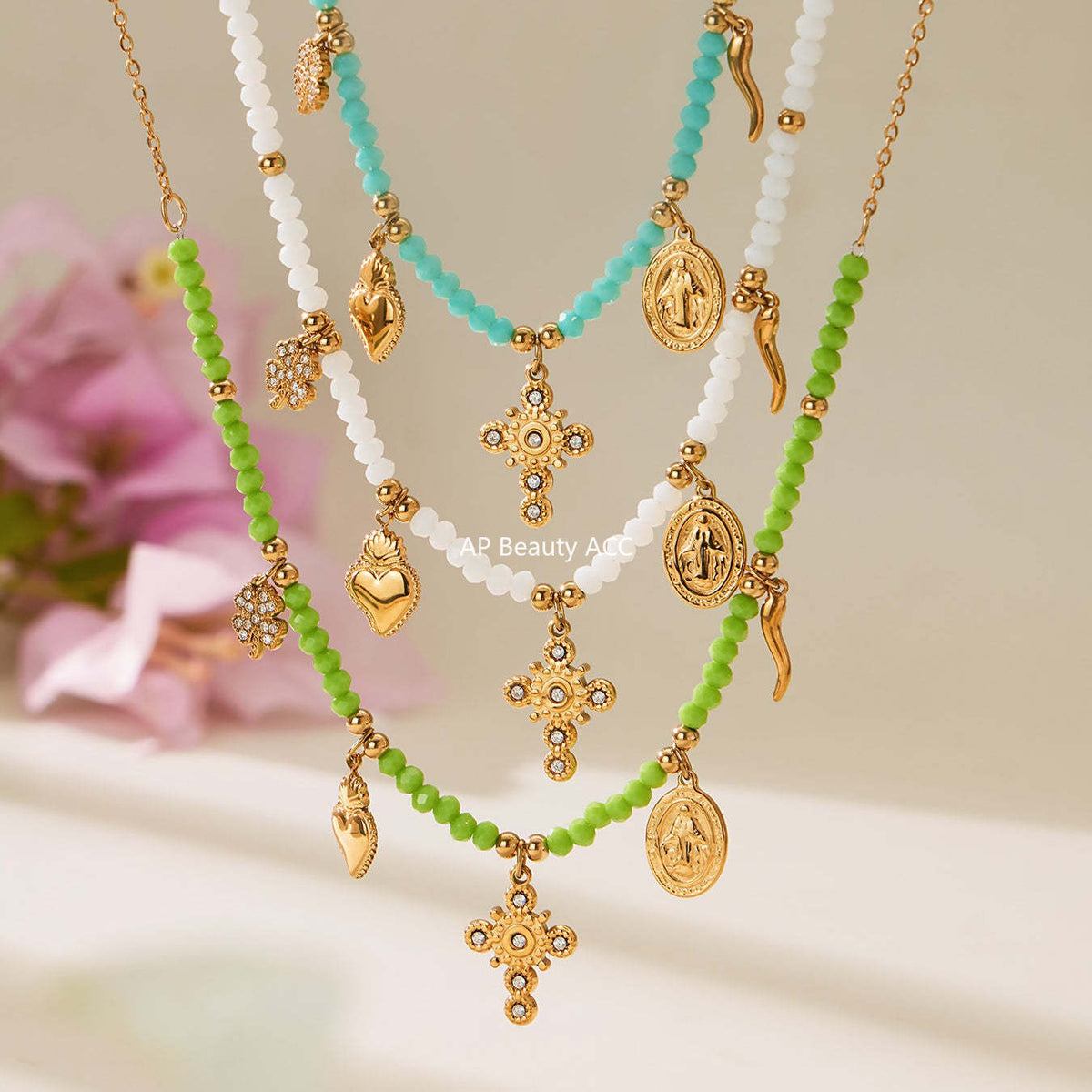 B廠-天然切面水晶石飾品5A鋯石DIY多配件手鍊項鍊不鏽鋼套裝女「TXP481」25.11-4