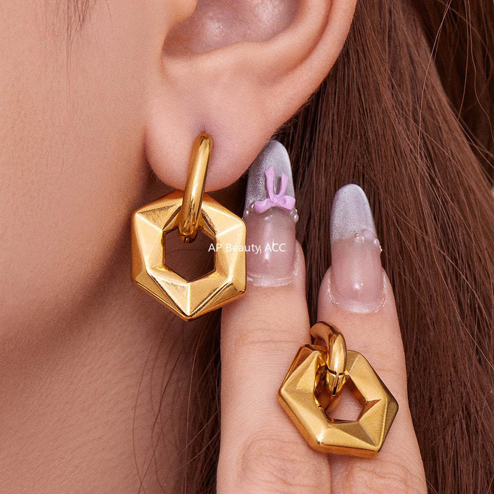 B廠-不鏽鋼幾何異形橢圓吊墜耳環INS歐美風簡約氣質耳飾鍍18k金「F364」25.10-5