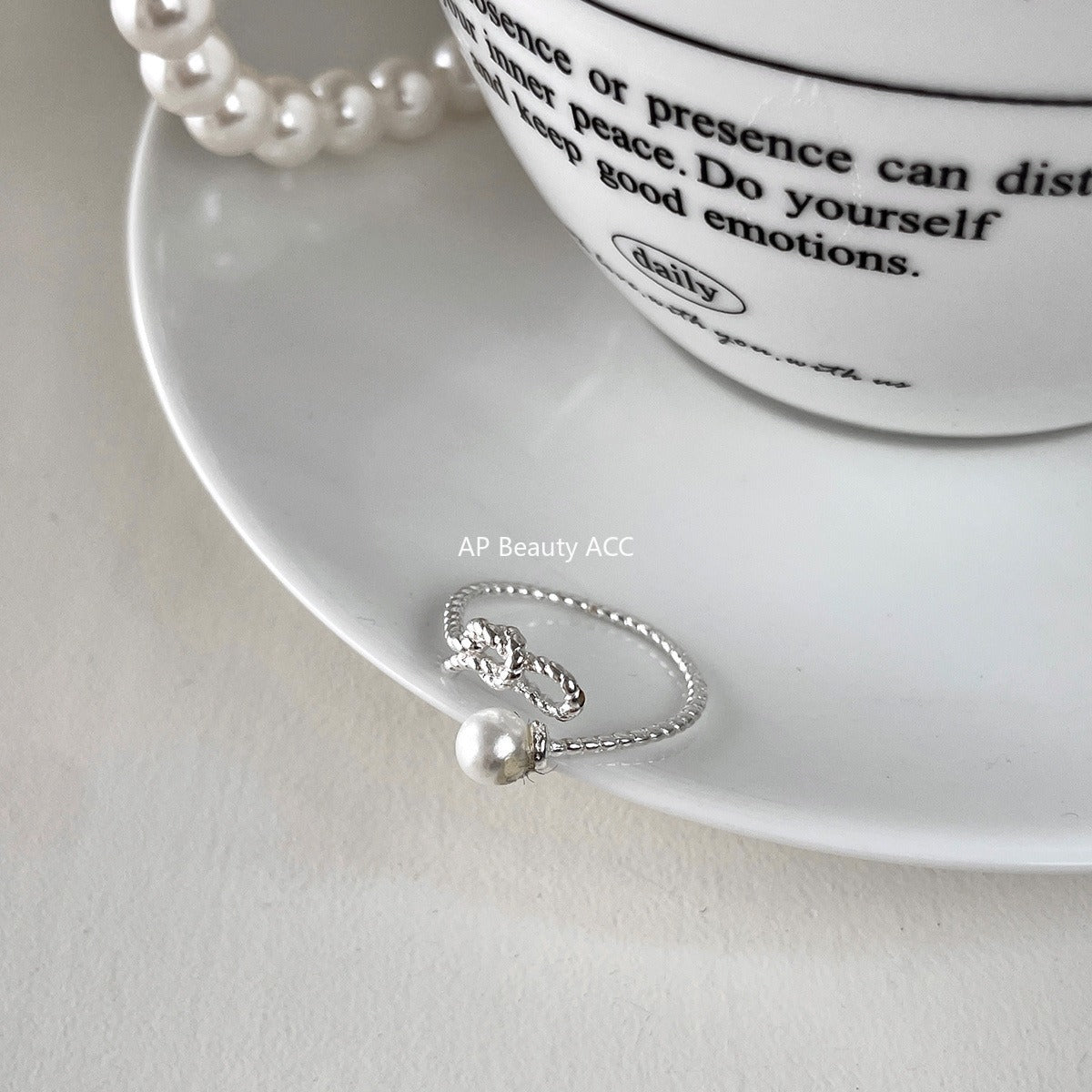 C廠-甜美珍珠戒指女極簡冷淡風氣質優雅925純銀交叉開口指環百搭指戒「JZ-0702」25.11-1