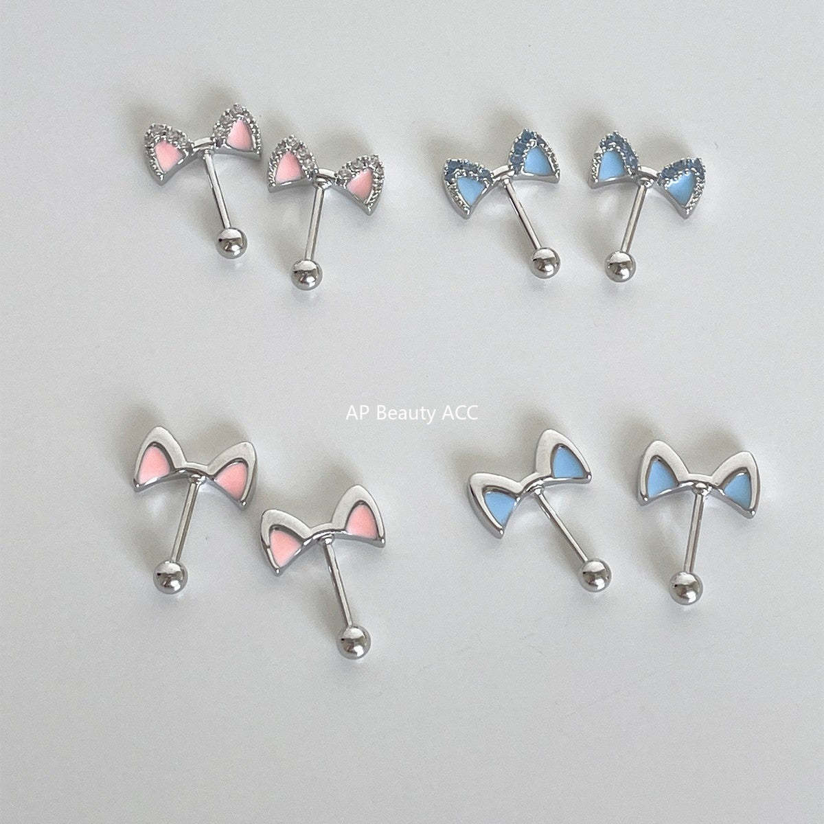 C廠-甜美可愛粉色貓耳耳骨釘女簡約百搭小香風鋯石滴油耳釘秋冬新耳飾「EH-4297」25.12-1
