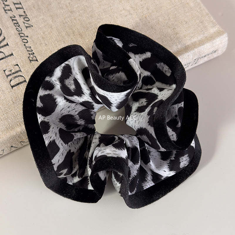 E廠-復古豹紋拷邊大腸髮圈頭繩髮飾秋冬頭花扎馬尾皮筋高級感髮繩頭飾「27700」25.11-4