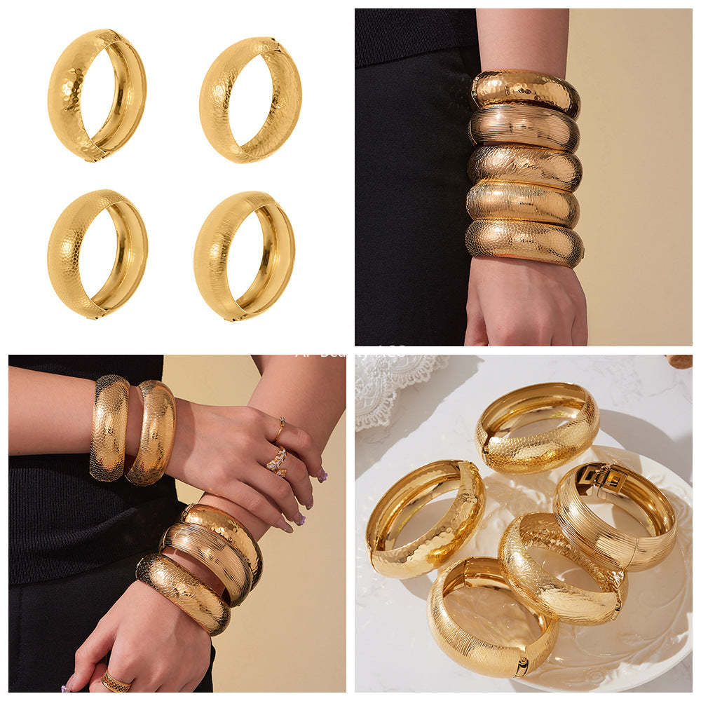 B廠-ins輕奢時尚百搭紋理側開口手鐲不鏽鋼材質鍍18k真金不掉色「Z499」25.10-5