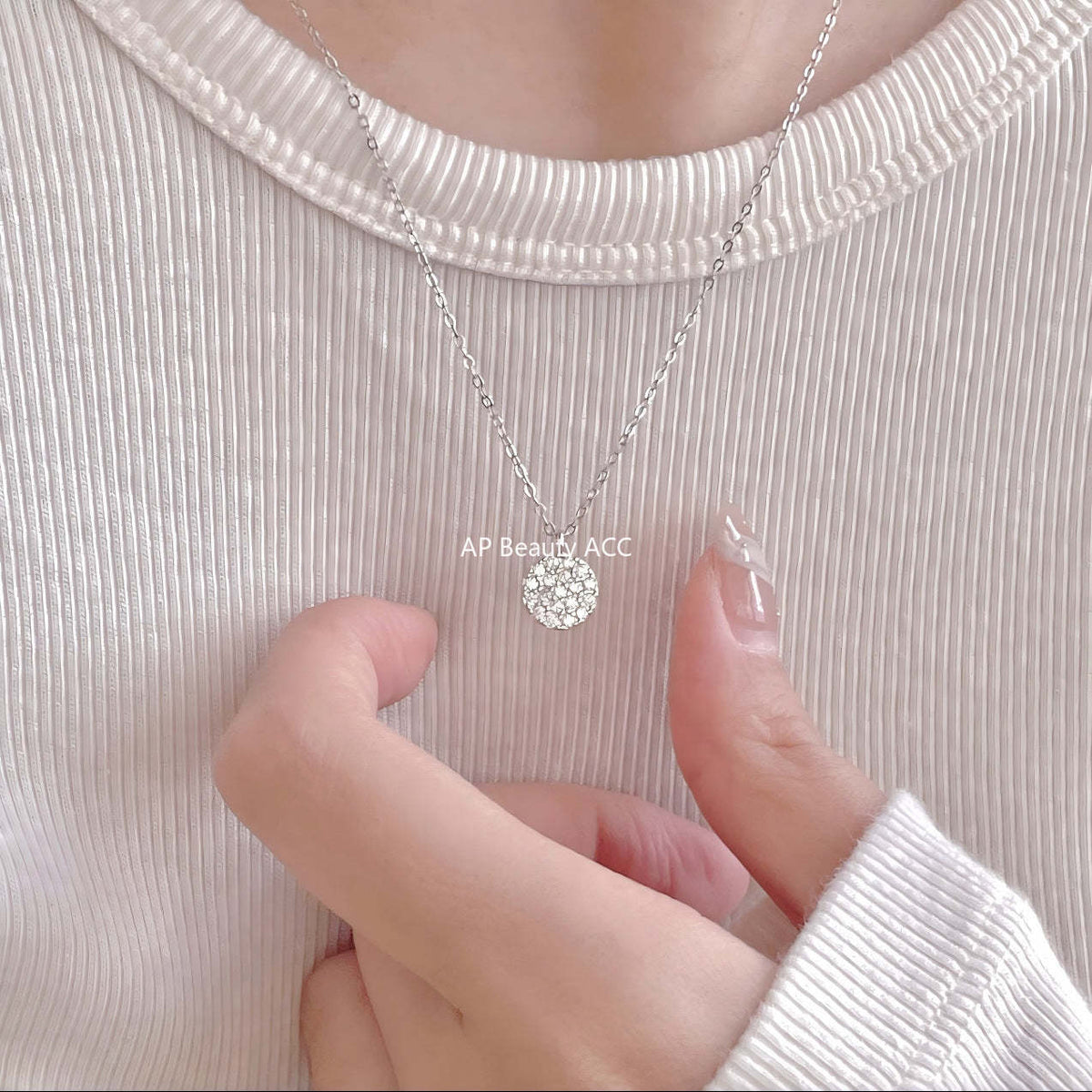 F廠-韓國韓版簡約銀飾 925純銀圓形滿鑽項鍊百搭INS風個性設計款項鍊「B1388」25.11-4