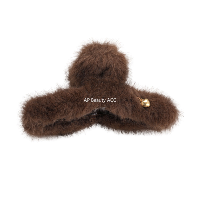 E廠-愛心毛絨頭髮抓夾鯊魚夾髮夾女高級感2025新款大號後腦勺夾子頭飾「26278」25.11-2