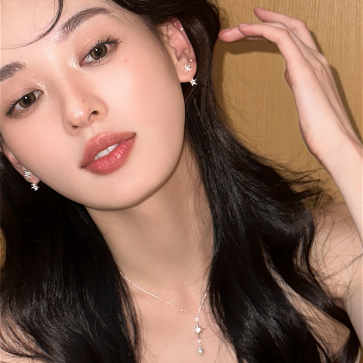C廠-925銀針後掛式星星耳釘女ins輕奢高級感鋯石耳環極簡百搭氣質耳飾「EH-3761」25.08-4