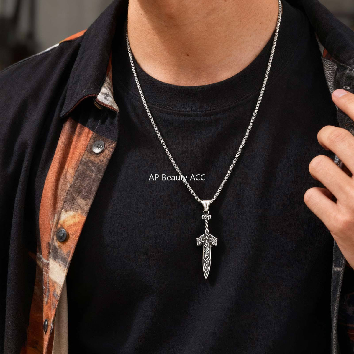 G廠-男神疊戴酷颯個性不鏽鋼凱爾特劍吊墜鋼色「PN-2315」25.12-3