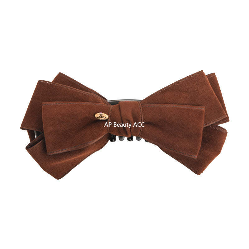 E廠-美拉德麂皮蝴蝶結金標香蕉夾蓬松顯髮量高馬尾抓夾優雅半扎髮夾子「27621」25.11-1