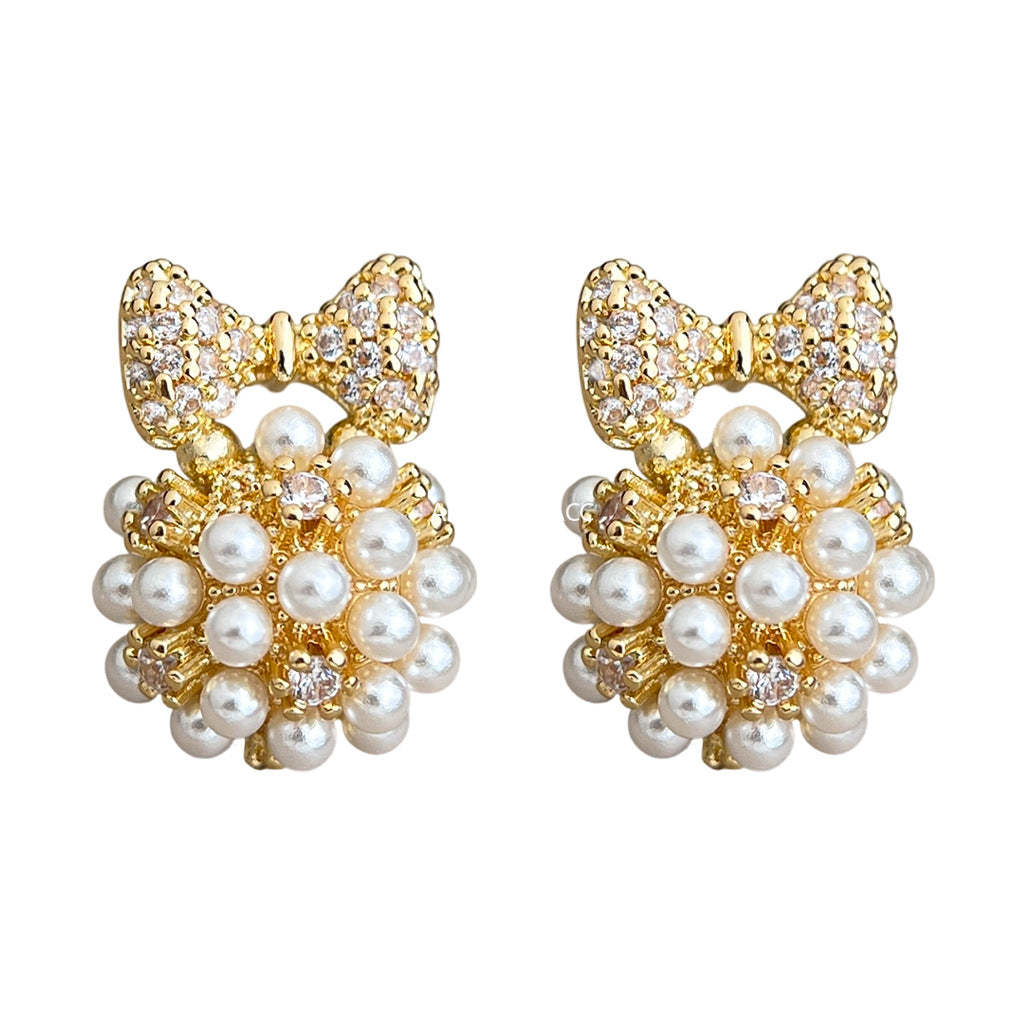 A廠-時尚高級感小香風s925銀針微鑲鋯石蝴蝶結幾何清新甜美耳環女「7204」25.12-2