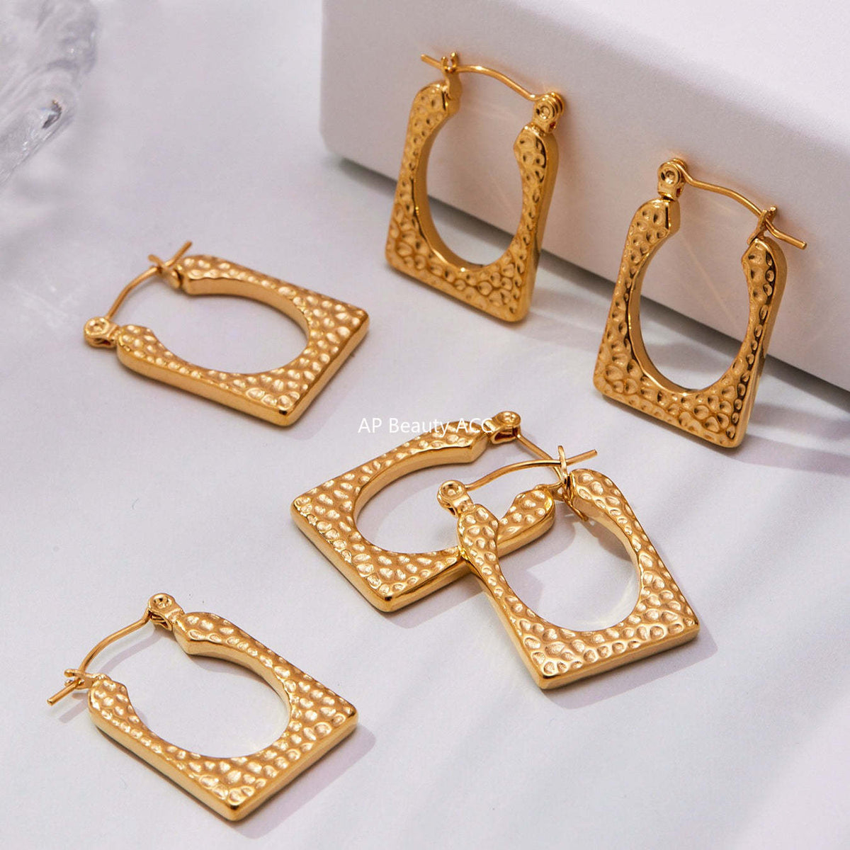 B廠-不鏽鋼幾何U型重工錘紋耳環跨境熱銷新款耳飾鍍18k金不掉色「F624」25.10-5