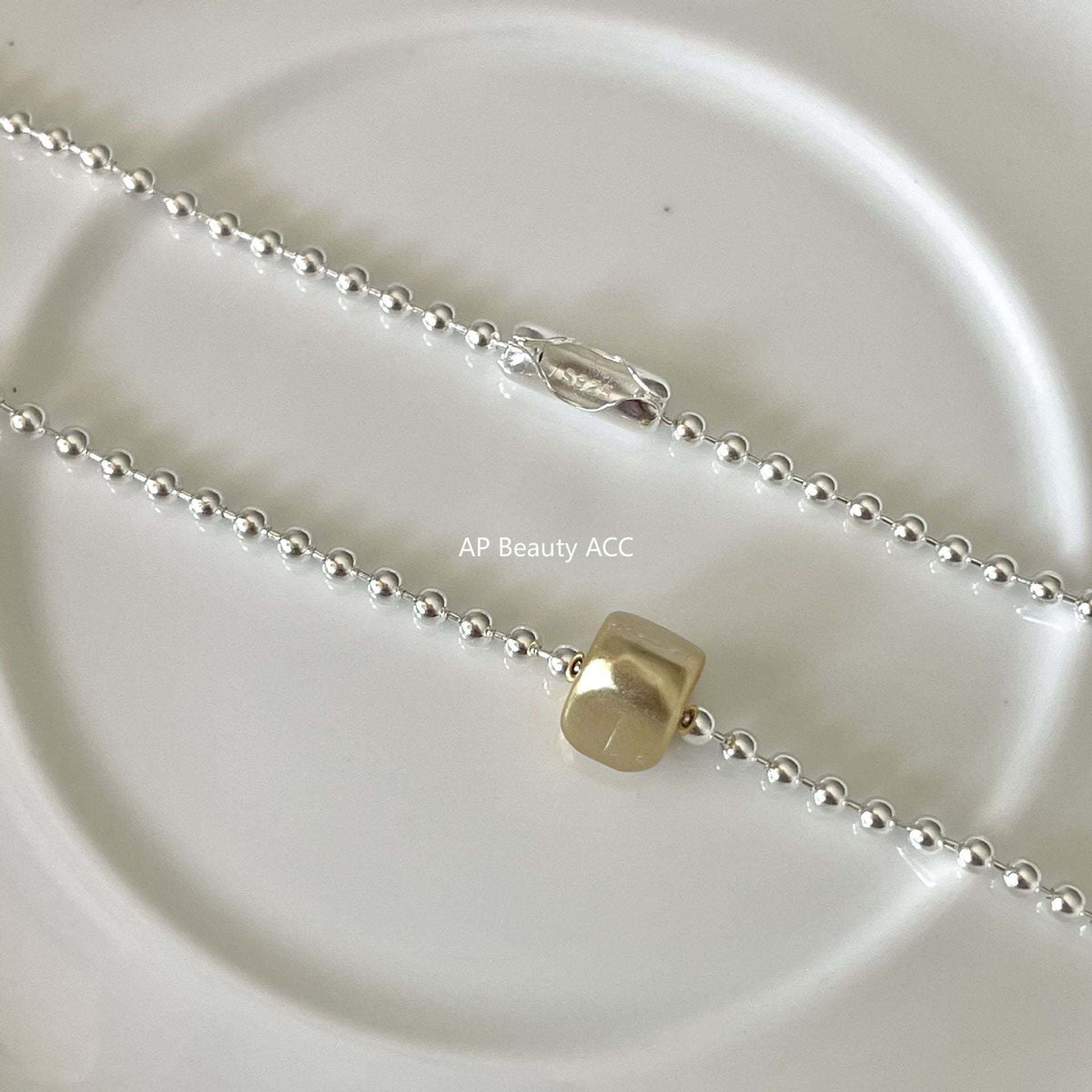 F廠-韓國韓版925純銀三角磨砂珠分色項鍊簡約ins網紅項鍊「B1167」25.12-3