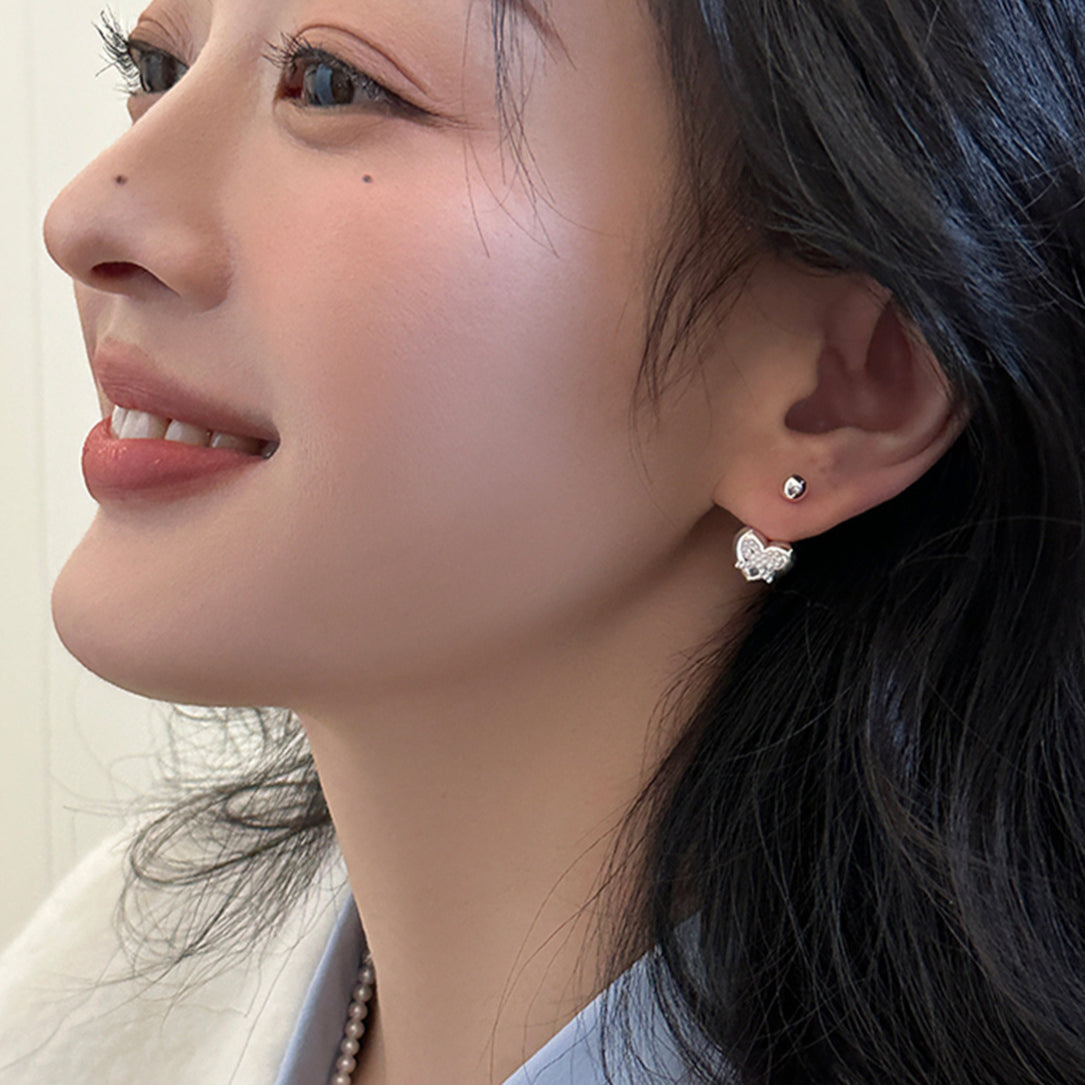 C廠-925銀針後掛式愛心耳釘女輕奢溫婉珍珠蝴蝶結耳環氣質高級感耳飾「EH-3572」25.05-2