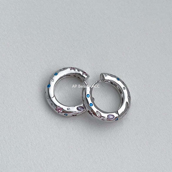 C廠-日韓甜美風幾何星星鋯石耳環女小眾簡約銀針耳圈個性精緻百搭耳扣「EH-4135」25.12-2