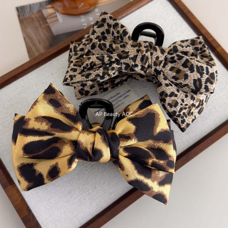 E廠-豹紋蝴蝶結抓夾女2025新款高級感盤髮夾後腦勺鯊魚夾秋冬氣質頭飾「27689」25.11-3