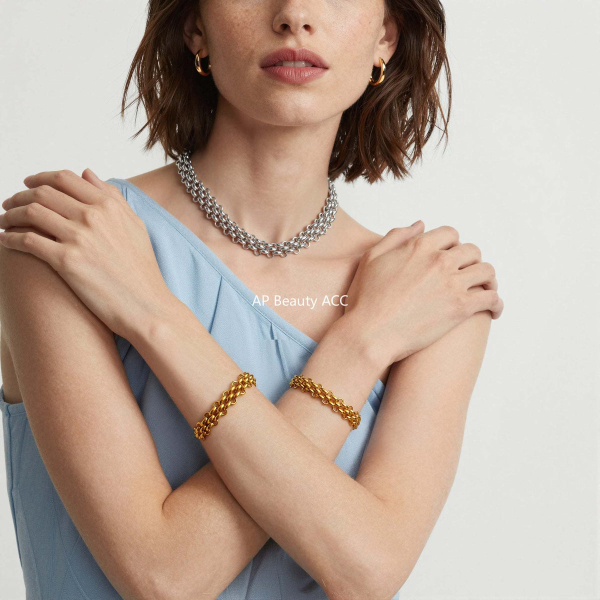 B廠-不鏽鋼OT扣純粗鏈條項鍊手鍊套裝歐美中性嘻哈誇張飾品鍍18k真金「P1441」25.12-2