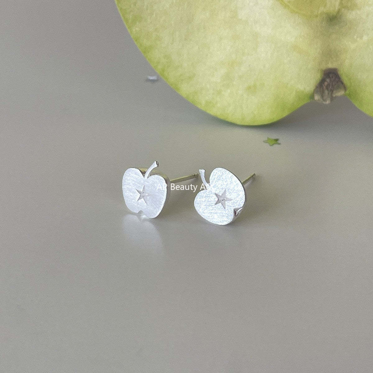 C廠-森系百搭蘋果耳釘女輕奢高級感星星銀針耳環冷淡風秋冬氣質耳飾品「EH-4339」25.11-4