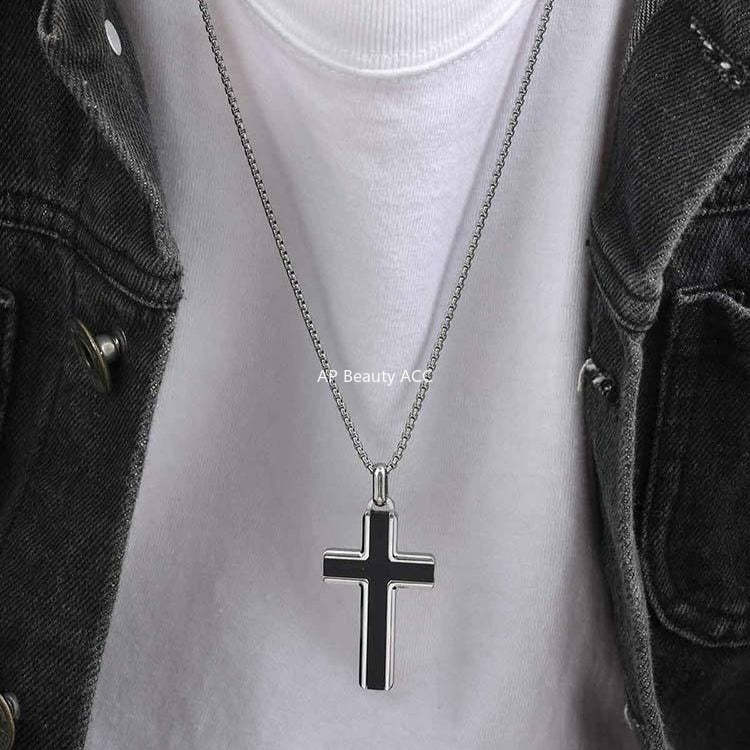 G廠-不鏽鋼歐美跨境男士項鍊十字架綠松石虎眼毛衣鏈簡約吊墜「PN-2224」25.12-2