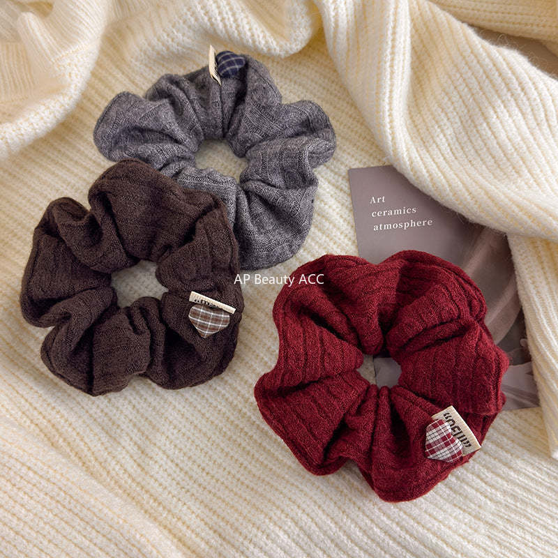 E廠-韓系麻花針織褶皺毛線大腸髮圈高級感氣質頭花髮繩扎頭高彈力頭繩「27707」25.11-4