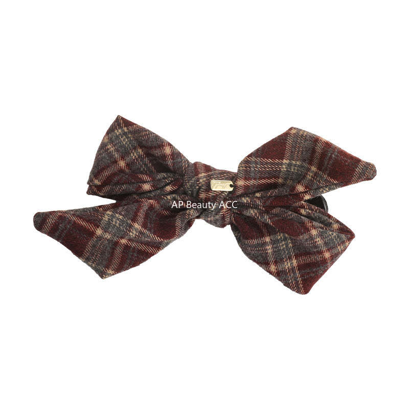 E廠-韓ins愛心波點毛呢格紋蝴蝶結金標後腦勺盤髮夾扎馬尾橫夾髮夾「27749」25.12-1