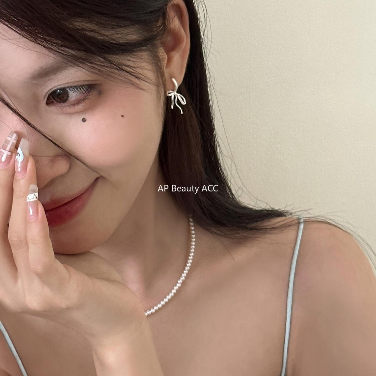 C廠-絲帶蝴蝶結耳釘女小眾設計感高級耳環耳圈拉絲絕美特純銀針耳飾「EH-3250.SJ」25.12-2