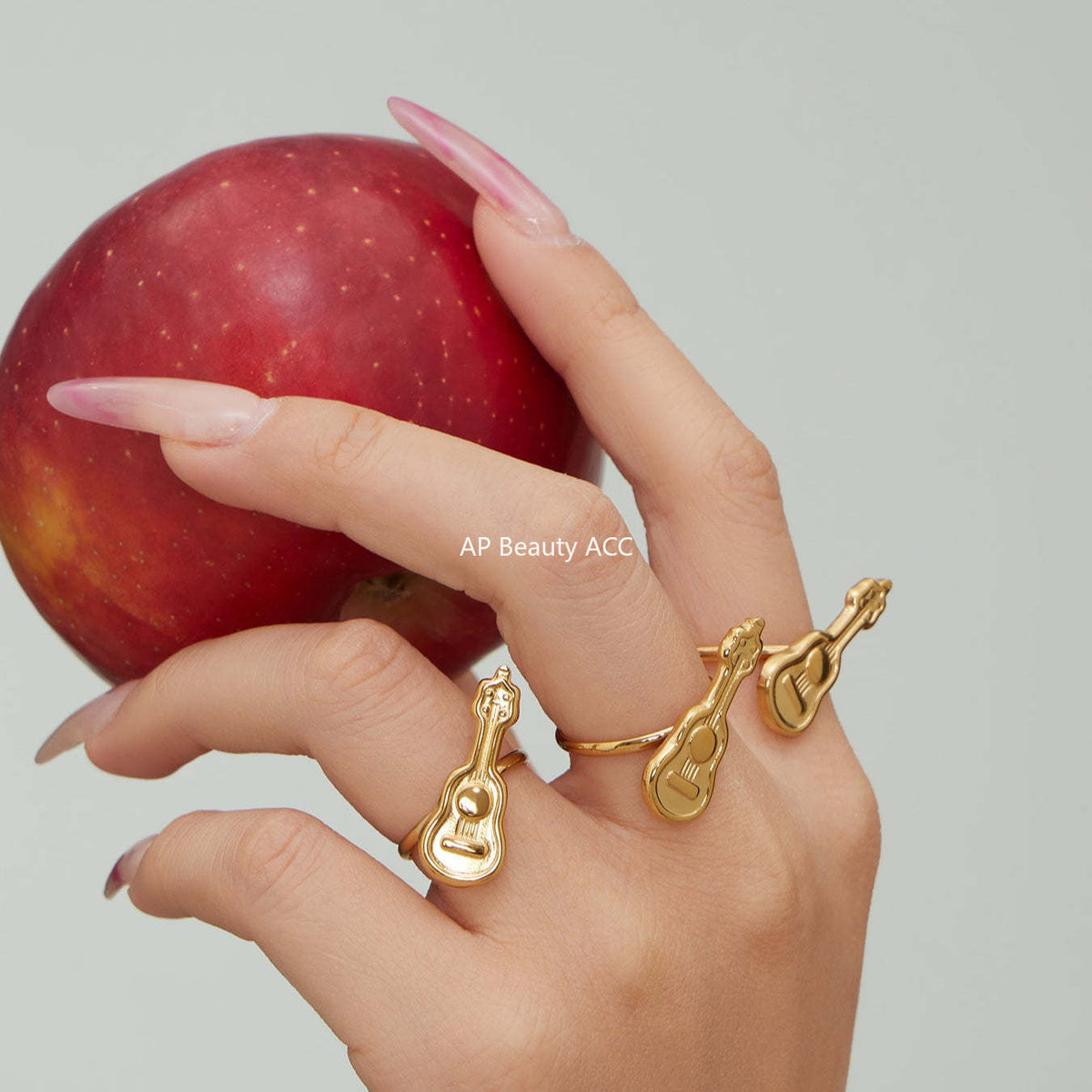 B廠-不鏽鋼小吉他開口戒指鍍18k真金學院風個性潮酷配飾ins小眾設計感「A542」25.12-3