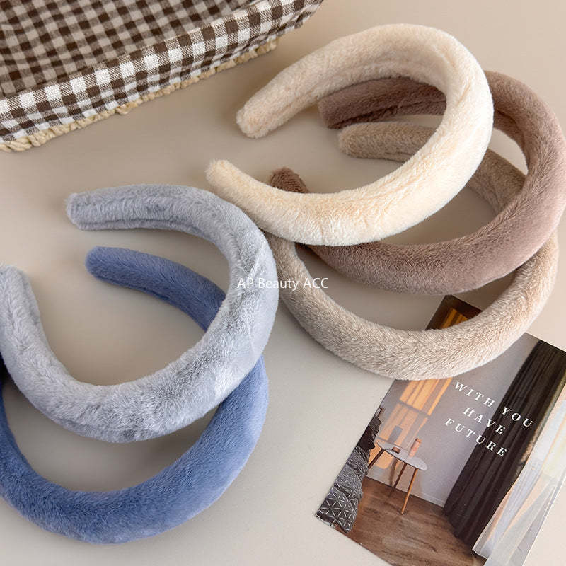 E廠-秋冬仿兔毛軟糯毛毛高顱頂寬髮箍氣質百搭溫暖毛絨絨壓髮頭箍髮飾「19179」25.11-3