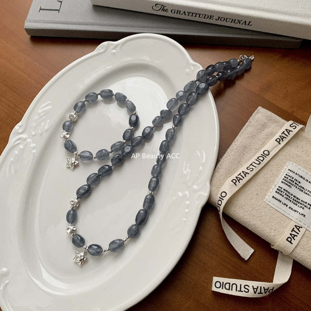 C廠-原創設計奶油甜美s925純銀星星方糖貓眼藍玉髓S925純銀手鍊銀項鍊「1530」25.11-3